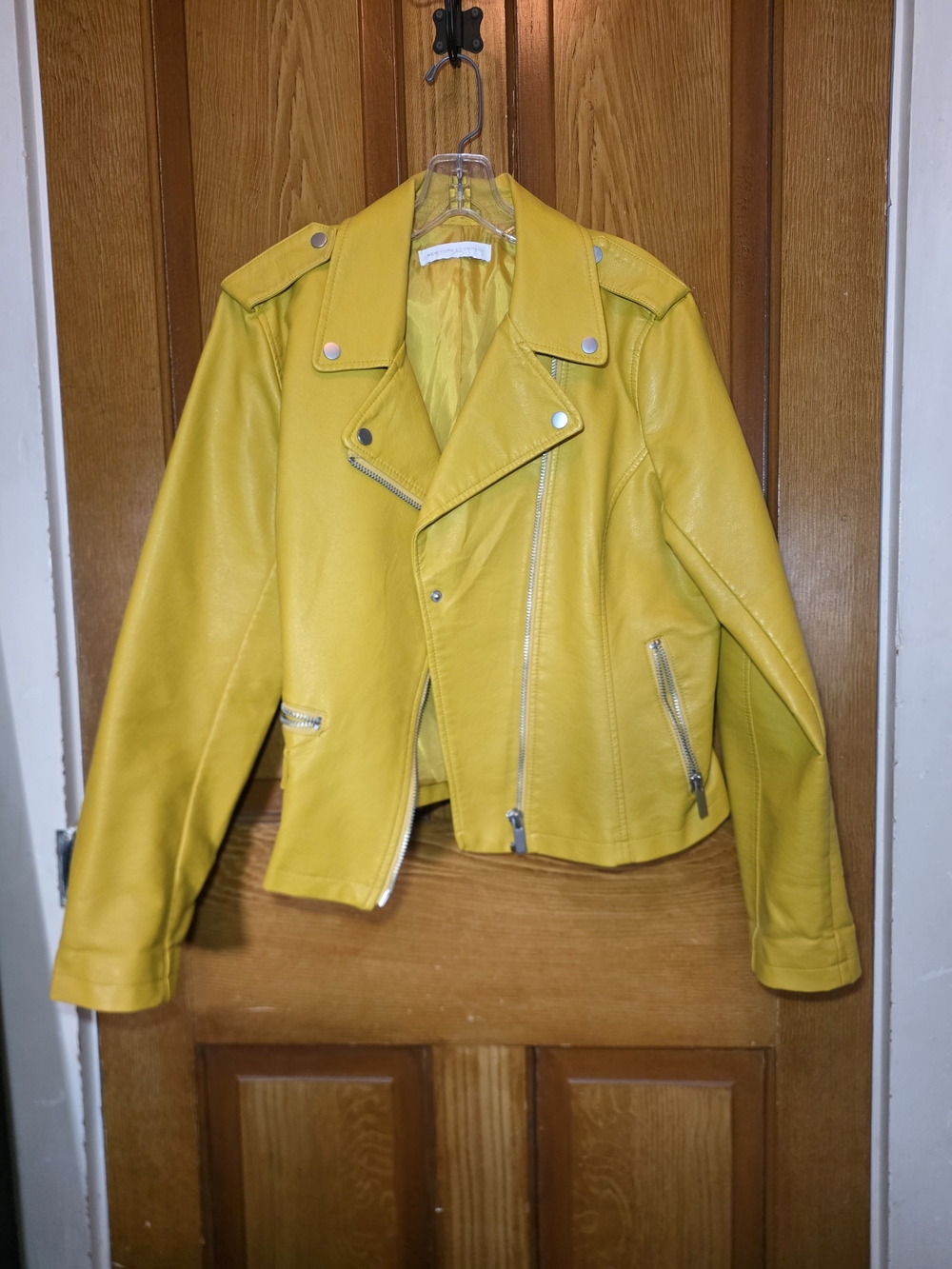 New York & Company Yellow Women's Moto Faux Leather Jacket